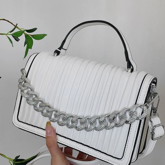 None Handbags - White Women’s Handbag with Silver Chain Detail Shoulder Bag
